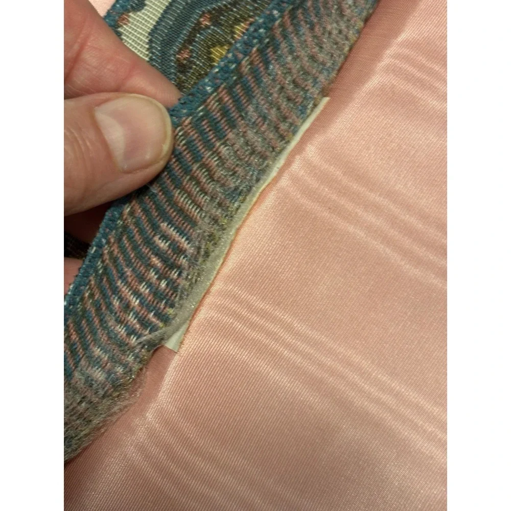 Vintage Pink‎ Moire Silk Bell Pull Tapestry Brass Grape Hardware Blue Tassel